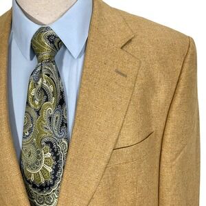 Jos A Bank Blazer Men 43R Gold 100% Silk 2 Button Classic Summer Sport Jacket